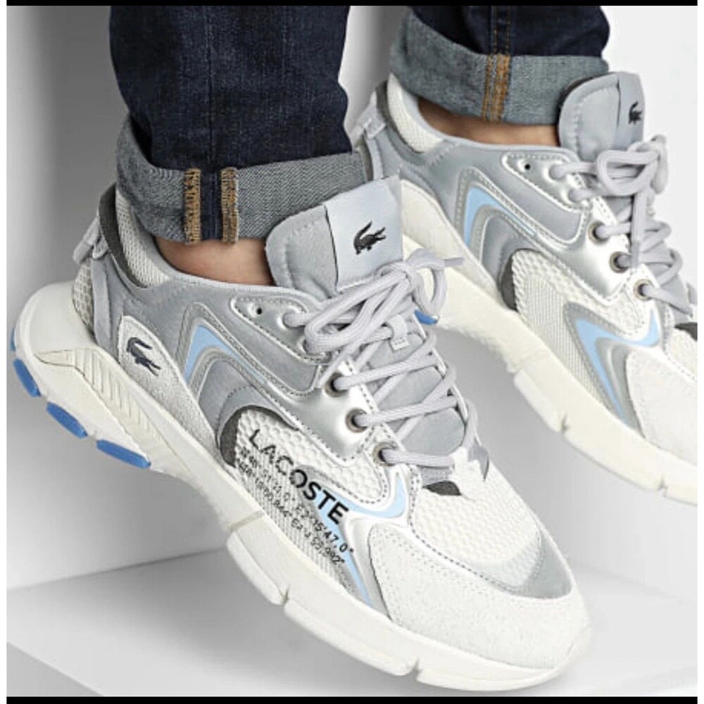 Lacoste L003 Neo 224 2 SMA Chunky Runner Sneakers Gray Blue Men US 8.5 EU 41.5